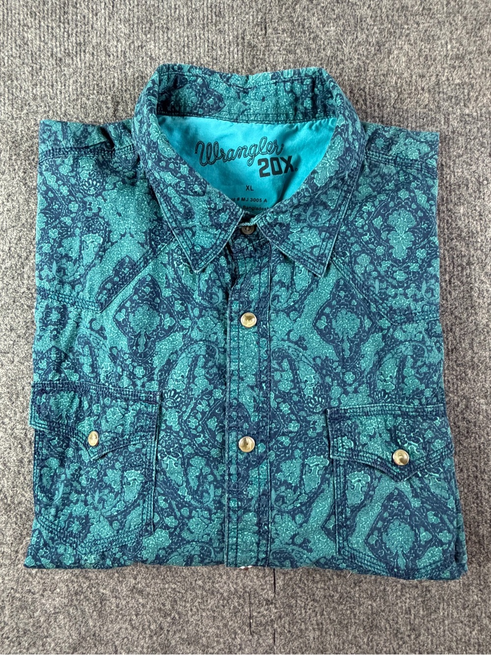 Wrangler 20X Mens 100% Cotton S/S Pearl Snap Western Shirt Size XL Green